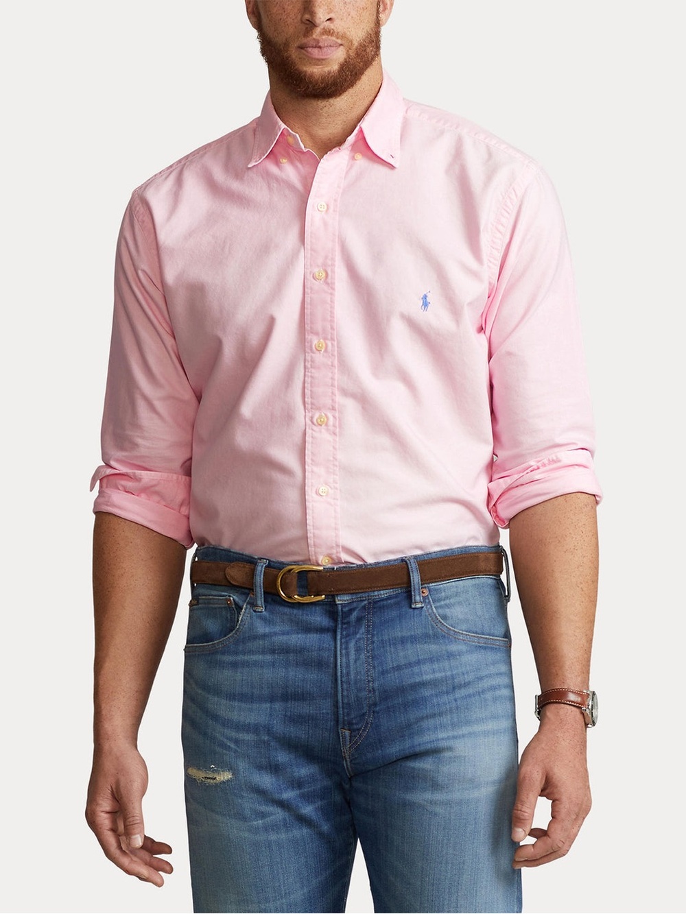 Polo Ralph Lauren Long Sleeve Garment Dye Oxford Sport Shirt, Carmel Pink – 2XLT